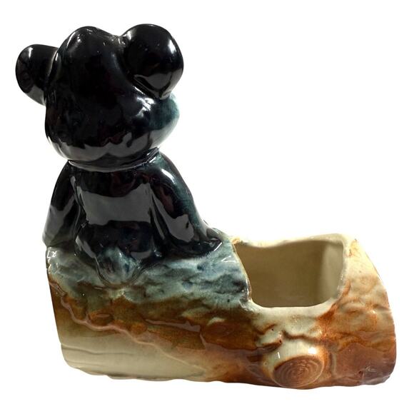 Vintage Ceramic Planter Bear on Log American Bisque Retro MCM Country Succulent - Picture 3 of 10
